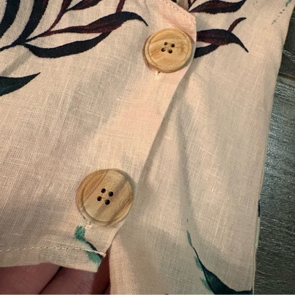 Zara Linen wrap blouse puff sleeve pink tropical print - Picture 9 of 13